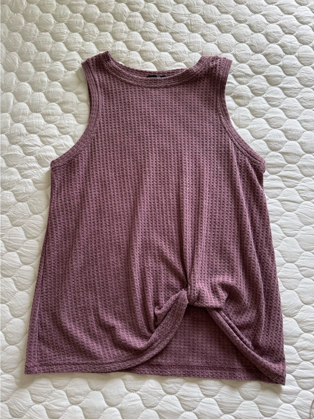 Sleeveless Waffle Knit Twist-Front Tank Top - Dusty Mauve